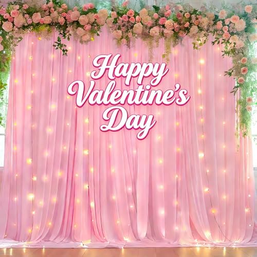 20 x 10ft Baby Pink Backdrop Curtains with Lights String in W5' x H10'(4 panels) in Baby Pink, alternate view 3