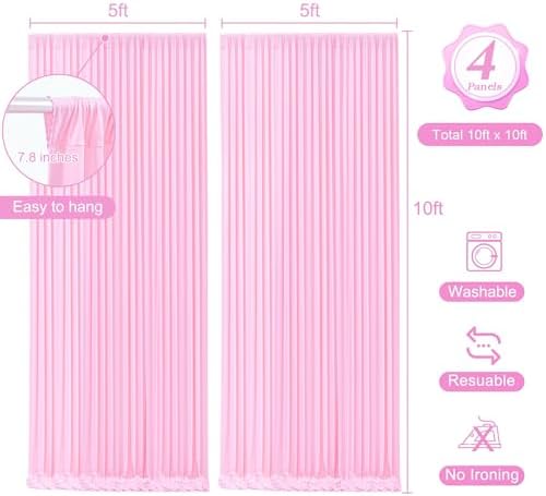 20 x 10ft Baby Pink Backdrop Curtains with Lights String in W5' x H10'(4 panels) in Baby Pink, alternate view 4