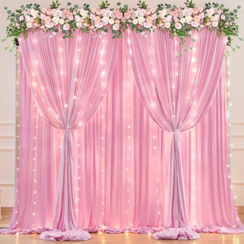 20 x 10ft Baby Pink Backdrop Curtains with Lights String in W5' x H10'(4 panels) in Baby Pink, alternate view 6