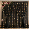 20 x 10ft Black Chiffon Backdrop Curtain with Lights String for Parties,4 Panels Sheer Tulle Curtain Wedding