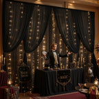 20 x 10ft Black Chiffon Backdrop Curtain with Lights String for Parties,4 Panels Sheer Tulle Curtain Wedding, alternate view