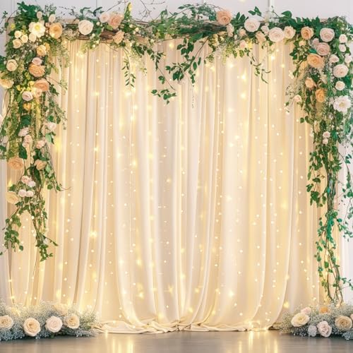 20 x 10ft Champagne Backdrop Curtain with Light String for Party in W5' x H10'(4 panels) in Champagne, alternate view 2