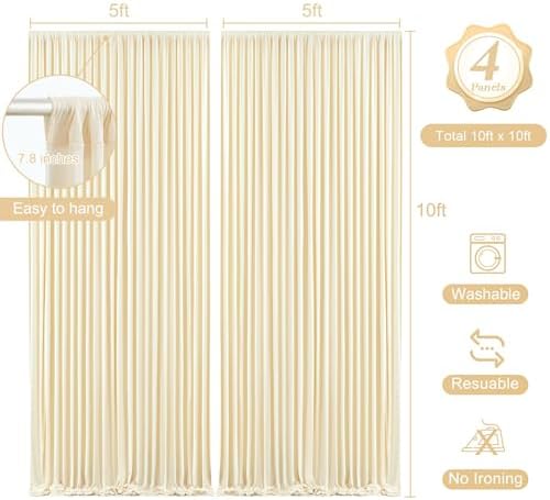 20 x 10ft Champagne Backdrop Curtain with Light String for Party in W5' x H10'(4 panels) in Champagne, alternate view 5