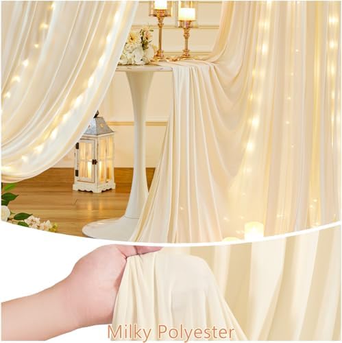 20 x 10ft Champagne Backdrop Curtain with Light String for Party in W5' x H10'(4 panels) in Champagne, alternate view 6