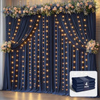 20 x 10ft Navy Blue Backdrop Curtains with Lights String in W5' x H10'(4 panels) in Navy Blue