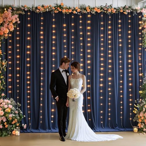 20 x 10ft Navy Blue Backdrop Curtains with Lights String in W5' x H10'(4 panels) in Navy Blue, alternate view 3