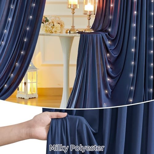 20 x 10ft Navy Blue Backdrop Curtains with Lights String in W5' x H10'(4 panels) in Navy Blue, alternate view 6
