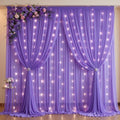 20 x 10ft Purple Chiffon Backdrop Curtain with Lights String for Parties,4 Panels Sheer Tulle Curtain Wedding