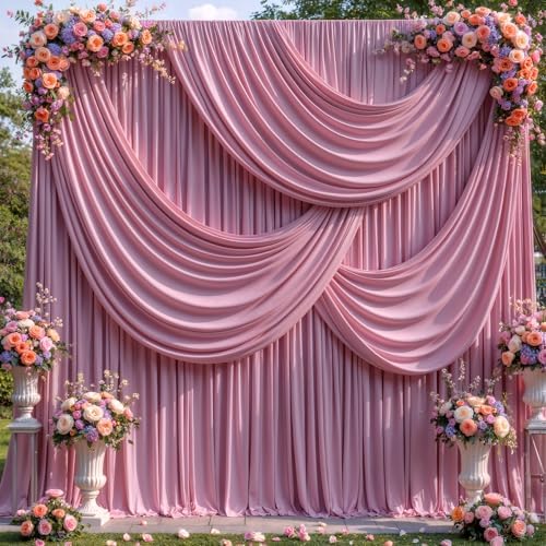 20 x 10ft Rose Pink Backdrop Curtains, Dusty Rose Drapes for Backdrop in 20 ft X 10 ft(4 Panels 5ft X 10ft) in, alternate