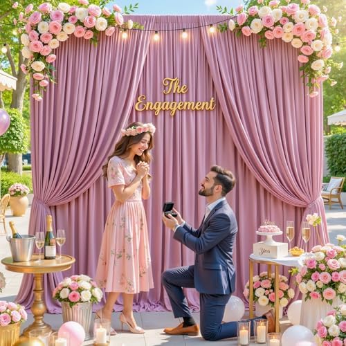 20 x 10ft Rose Pink Backdrop Curtains, Dusty Rose Drapes for Backdrop in 20 ft X 10 ft(4 Panels 5ft X 10ft) in, alternate