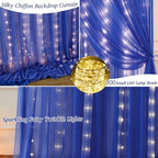 20 x 10ft Royal Blue Chiffon Backdrop Curtain with Lights String for Parties,4 Panels Sheer Tulle Curtain, alternate view 2