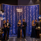 20 x 10ft Royal Blue Chiffon Backdrop Curtain with Lights String for Parties,4 Panels Sheer Tulle Curtain, alternate view 3