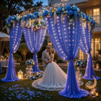 20 x 10ft Royal Blue Chiffon Backdrop Curtain with Lights String for Parties,4 Panels Sheer Tulle Curtain, alternate view 4