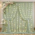 20 x 10ft Sage Green Chiffon Backdrop Curtain with Lights String for Parties,4 Panels Sheer Tulle Curtain