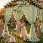 20 x 10ft Sage Green Chiffon Backdrop Curtain with Lights String for Parties,4 Panels Sheer Tulle Curtain, alternate view 4
