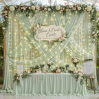 20 x 10ft Sage Green Chiffon Backdrop Curtain with Lights String for Parties,4 Panels Sheer Tulle Curtain, alternate view 6