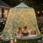 20 x 10ft Sage Green Chiffon Backdrop Curtain with Lights String for Parties,4 Panels Sheer Tulle Curtain, alternate view 7