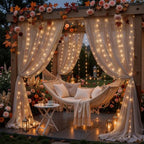 20 x 10ft Taupe Chiffon Backdrop Curtain with Lights String for Parties,4 Panels Sheer Tulle Curtain Wedding, alternate view