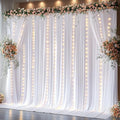 20 x 10ft White Backdrop Curtains with Lights String for Party in W5' x H10'(4 panels) in White