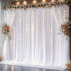 20 x 10ft White Backdrop Curtains with Lights String for Party in W5' x H10'(4 panels) in White