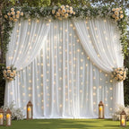 20 x 10ft White Backdrop Curtains with Lights String for Party in W5' x H10'(4 panels) in White, alternate view 2