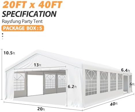 20' x 40' Party Tent Heavy Duty, Wedding Tent with Removable Sidewalls, Outdoor Gazebo Event Shelters Canopy for, alternate