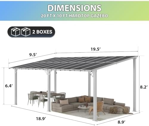 20’x10’ Gazebo with Aluminum Frame & Polycarbonate Panel, White in White, alternate view 2
