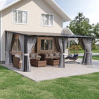 20'x10' Lean to Gazebo, Pergola with Mosquito Net and Curtains, Gray in Gray
