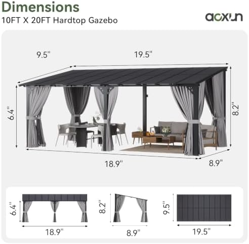 20'x10' Lean to Gazebo, Pergola with Mosquito Net and Curtains, Gray in Gray, alternate view 2