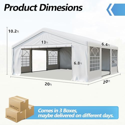 20'x20' Party Tent Heavy Duty, Large Wedding Event Tent with Removable Sidewalls & 4 Sand Bags, Event Canopy, alternate view