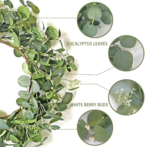 20" Year Round Eucalyptus Wreath for Front Door, Home Decor, All Season, alternate view 2