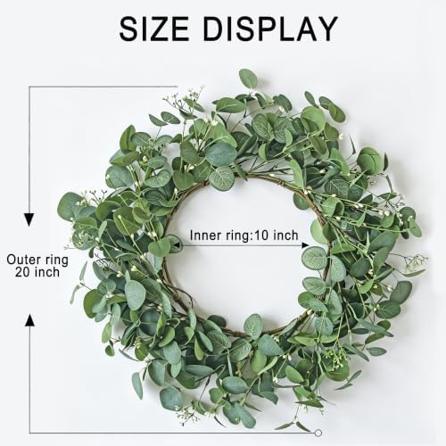 20" Year Round Eucalyptus Wreath for Front Door, Home Decor, All Season, alternate view 3