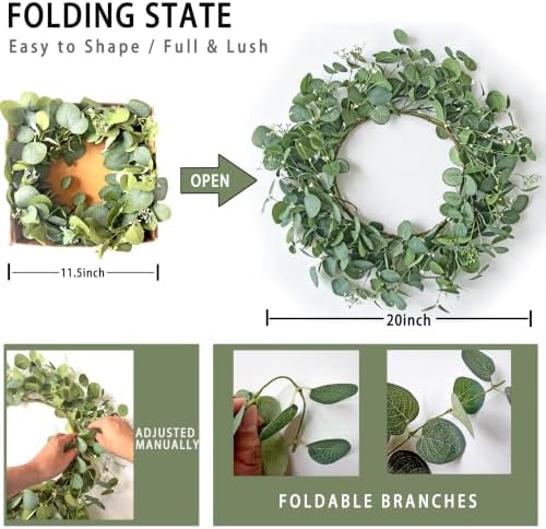20" Year Round Eucalyptus Wreath for Front Door, Home Decor, All Season, alternate view 4
