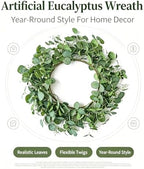 20" Year Round Eucalyptus Wreath for Front Door, Home Decor, All Season, alternate view 5