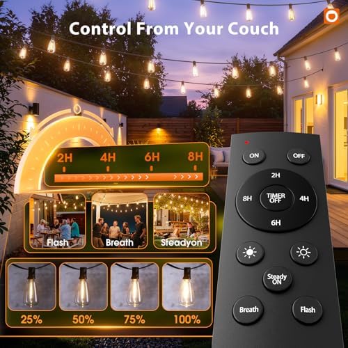 200(50FT*4) Outdoor String Lights with Remote LED Edison Waterproof, alternate view 2