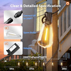 200(50FT*4) Outdoor String Lights with Remote LED Edison Waterproof, alternate view 5