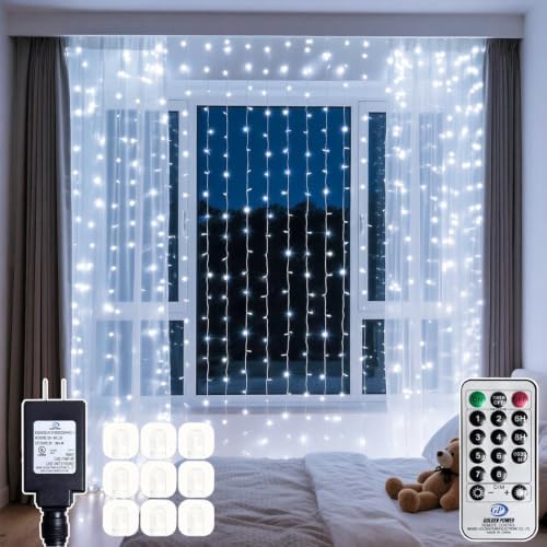 200 LED Cool White Curtain Fairy Lights 9.8x6.6FT Plug in in 9.8x6.6FT in Cool Whtie