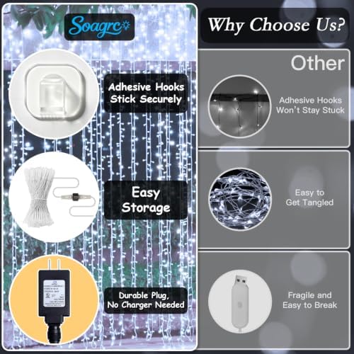 200 LED Cool White Curtain Fairy Lights 9.8x6.6FT Plug in in 9.8x6.6FT in Cool Whtie, alternate view 2
