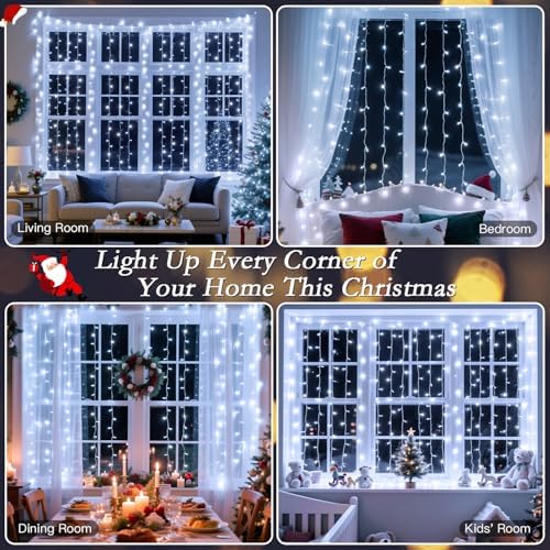 200 LED Cool White Curtain Fairy Lights 9.8x6.6FT Plug in in 9.8x6.6FT in Cool Whtie, alternate view 3