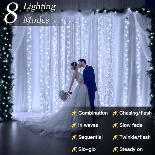 200 LED Cool White Curtain Fairy Lights 9.8x6.6FT Plug in in 9.8x6.6FT in Cool Whtie, alternate view 4