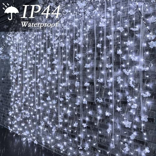 200 LED Cool White Curtain Fairy Lights 9.8x6.6FT Plug in in 9.8x6.6FT in Cool Whtie, alternate view 5