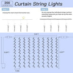 200 LED Cool White Curtain Fairy Lights 9.8x6.6FT Plug in in 9.8x6.6FT in Cool Whtie, alternate view 6