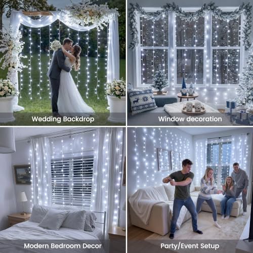 200 LED Curtain Lights Plug in, 6.6x6.6FT Fairy Lights, Cool White in 6.6x6.6FT in Cool White, alternate view 4