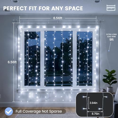 200 LED Curtain Lights Plug in, 6.6x6.6FT Fairy Lights, Cool White in 6.6x6.6FT in Cool White, alternate view 6
