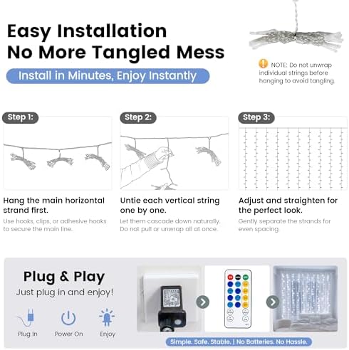 200 LED Curtain Lights Plug in, 6.6x6.6FT Fairy Lights, Cool White in 6.6x6.6FT in Cool White, alternate view 7