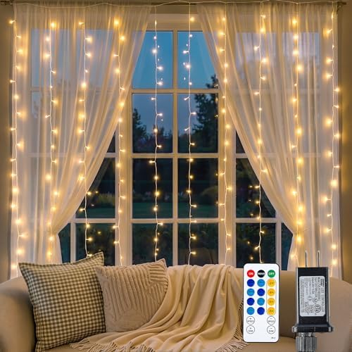 200 LED Curtain Lights Plug in, 6.6x6.6FT Hanging Light, Warm White in 6.6x6.6FT in Warm White