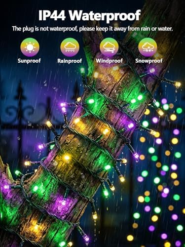 200 LED Extendable Green Yellow Purple Mardi Gras Lights Outdoor Indoor, alternate view 5