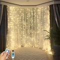 200 LED Fairy Curtain Lights, 6.6 x 6.6 FT Warm White USB Plug in 8 Modes Hanging Lights with Remote for