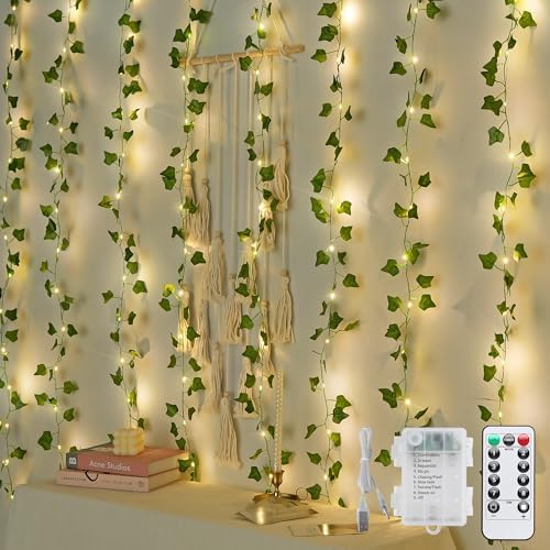 200 LED Ivy Vine Lights, Fairy Curtain Lights USB & Battery Operated with Remote, 6.5x6.5ft Vines with Fairy