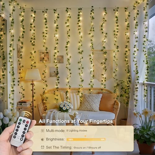 200 LED Ivy Vine Lights, Fairy Curtain Lights USB & Battery Operated with Remote, 6.5x6.5ft Vines with Fairy, alternate view